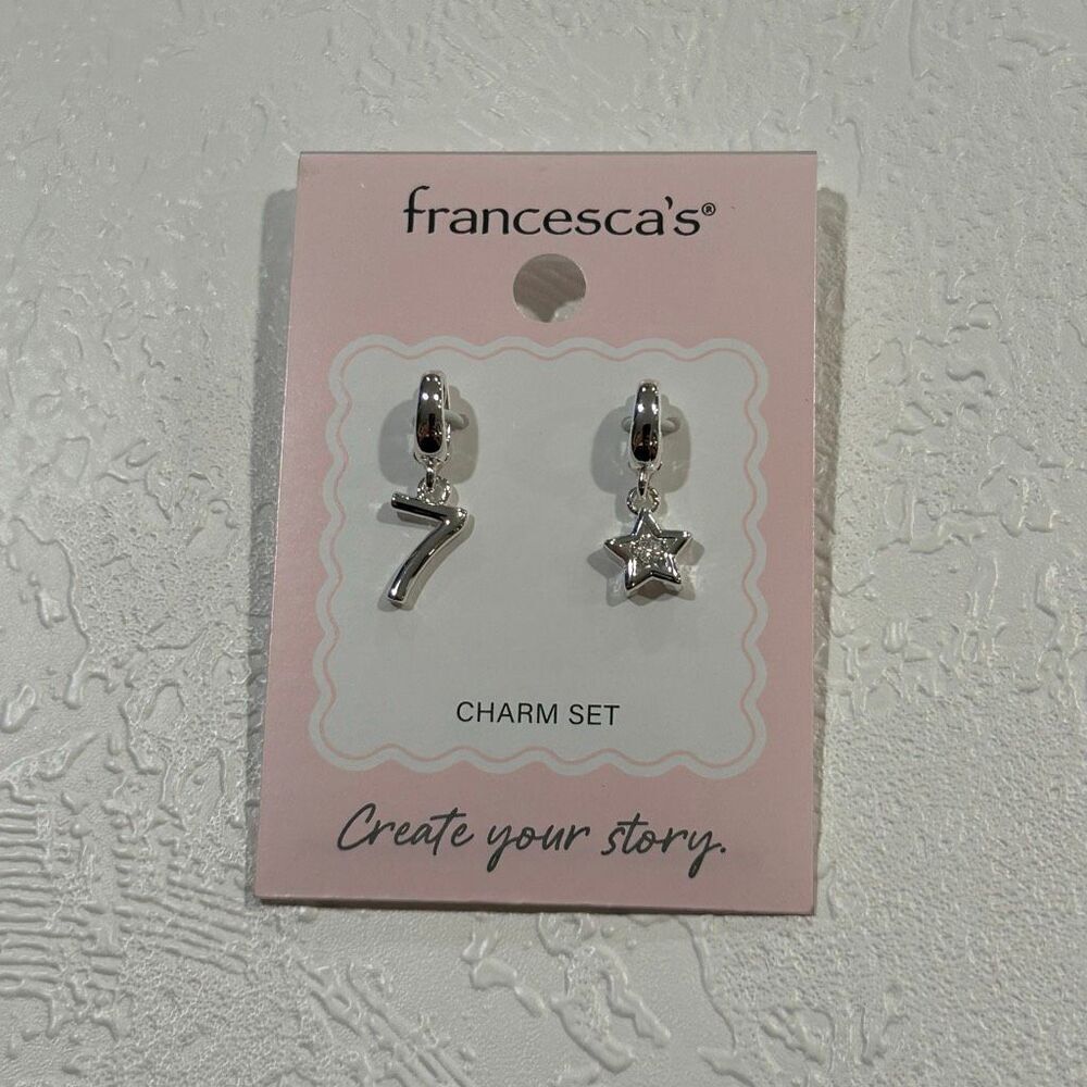 Francesca’s Silver Charm Set Star & Number 7 Hoop Charms Dainty Luxe Jewelry
